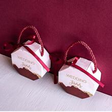 10 chiếc Slogan Graphic Bow Decor Gift Box, Modern Paper Gift Packaging Box For Party Supply - Màu Đỏ Sâu - Xem 4