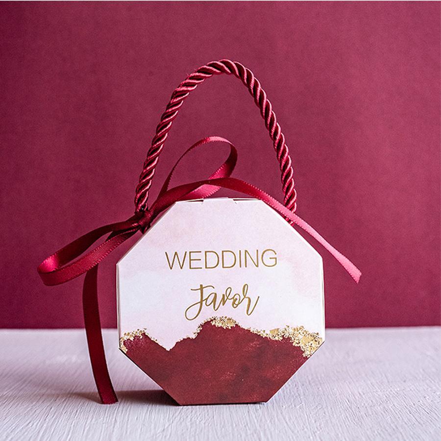 10 chiếc Slogan Graphic Bow Decor Gift Box, Modern Paper Gift Packaging Box For Party Supply - Màu Đỏ Sâu - Xem 1