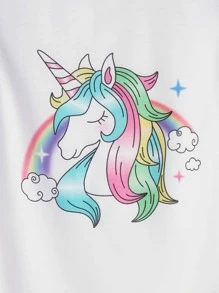 Girls Unicorn Print Tee & Leggings Snug Fit PJ Set - Blue and White - View 3