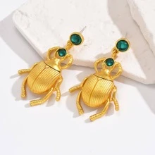 Bông tai thả côn trùng chi tiết rhinestone - Vàng - Xem 2