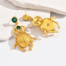 Bông tai thả côn trùng chi tiết rhinestone - Vàng - Xem 4