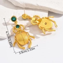 Bông tai thả côn trùng chi tiết rhinestone - Vàng - Xem 5