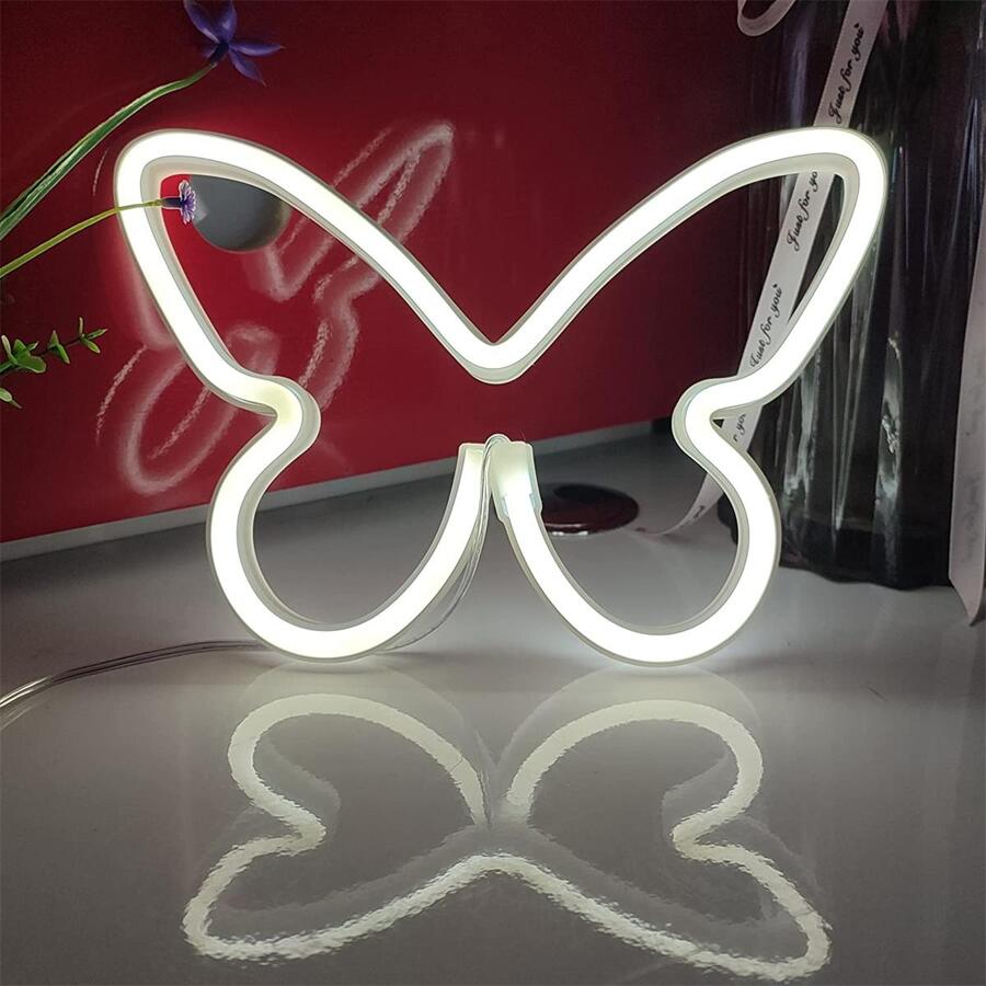 1pc Plastic Neon Light, Modern White Butterfly Design LED Neon Sign For Home - White - View 1