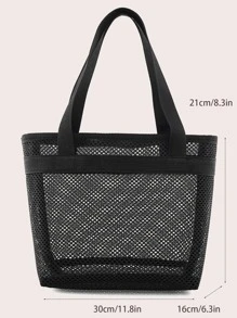 Black Mesh Toiletry Bag Foldable Hollow Out For Beach Cruise Essential Holiday Bag Holiday Essentials For Summer For Vacation Toiletry Bags Summer Travel Essentials For Beach Vacation Holiday School Supplies Dorm Essentials Back To School - Black - View 3