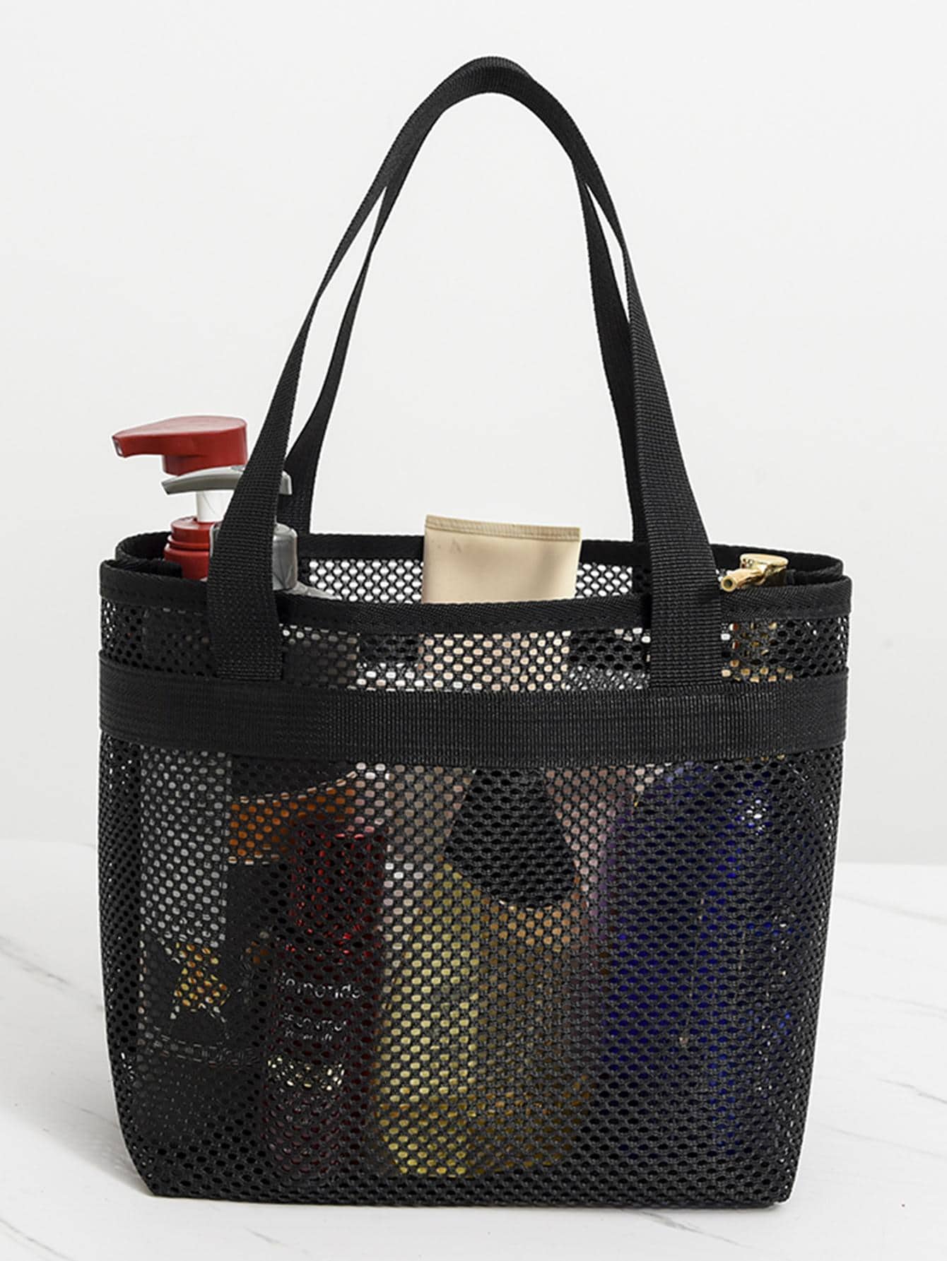 Black Mesh Toiletry Bag Foldable Hollow Out For Beach Cruise Essential Holiday Bag Holiday Essentials For Summer For Vacation Toiletry Bags Summer Travel Essentials For Beach Vacation Holiday School Supplies Dorm Essentials Back To School - Black - View 1