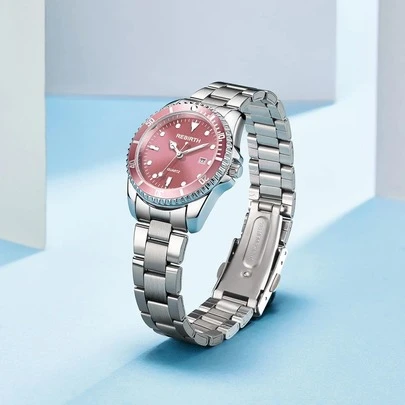 REBIRTH Đồng hồ thạch anh con trỏ tròn trang trí bằng đá rhinestone