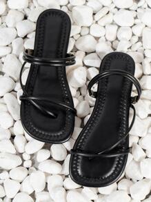 時尚黑色涼鞋適用於極簡風格多用途穿戴T字帶涼鞋 - 黑色 - 查看 2