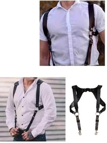 Men's Formal Leather Suspenders Belt Chest Harness - Black - View 5