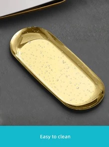 1入組不銹鋼橢圓形盤子 - 金色 - 查看 3