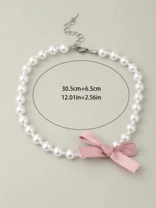 Bow Decor Faux Pearl Beaded Necklace - bow tie - View 5
