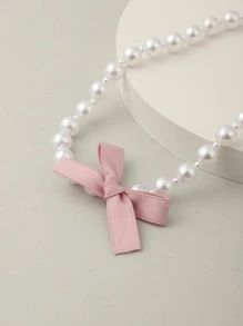 Bow Decor Faux Pearl Beaded Necklace - bow tie - View 4