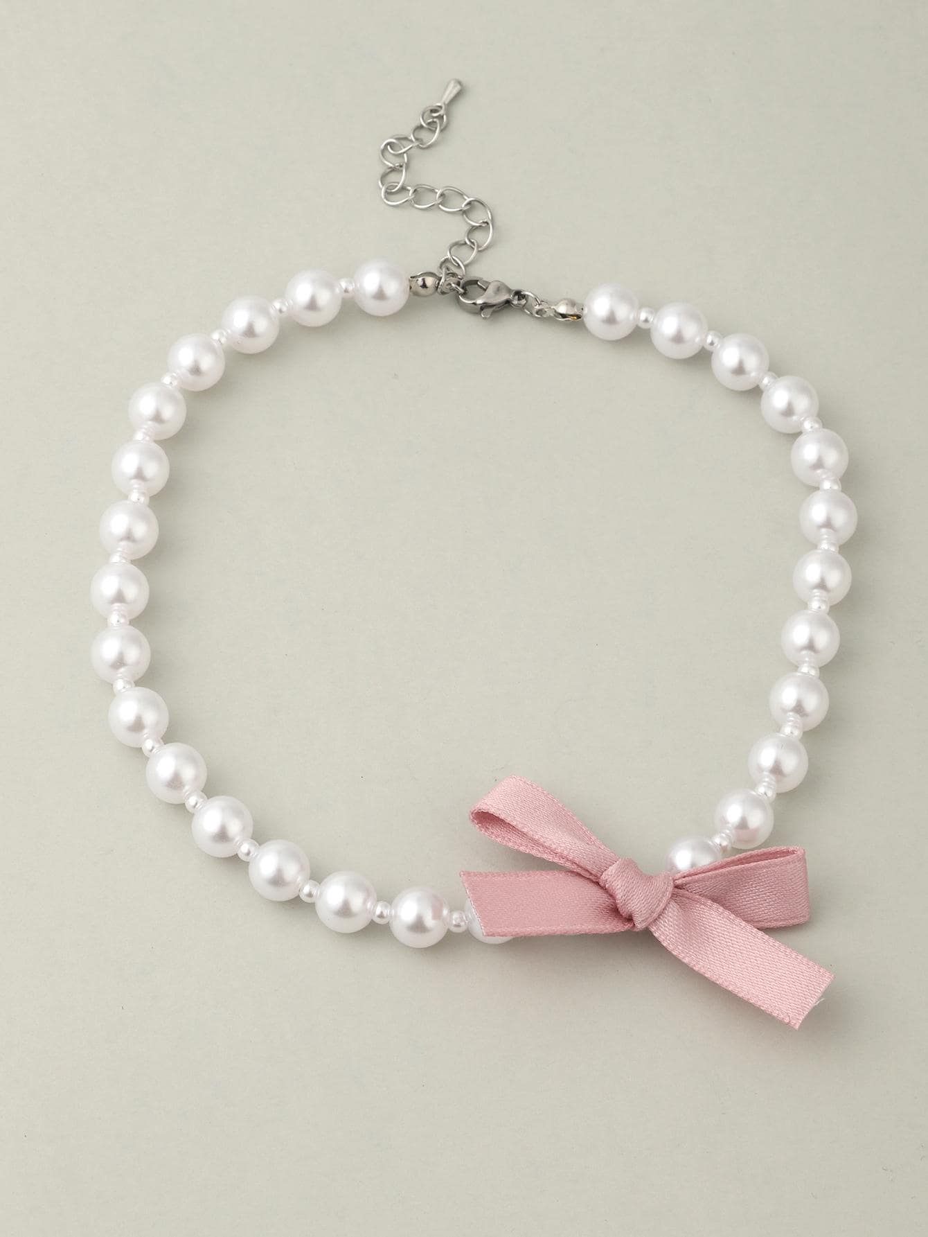 Bow Decor Faux Pearl Beaded Necklace - bow tie - View 1