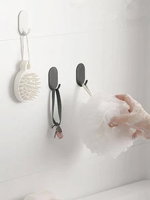 5pcs Heavy-Duty Adhesive Hooks, No Drilling Needed, Ideal ForBathroom And Toilet, Effortlessly Hang Towels On Walls Or Doors, Leaves - Silver - View 3