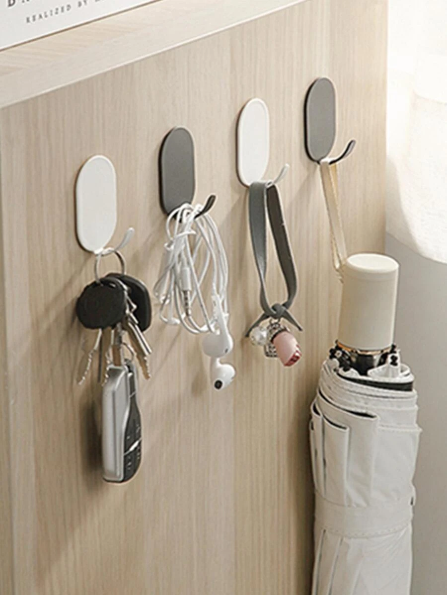 5pcs Heavy-Duty Adhesive Hooks, No Drilling Needed, Ideal ForBathroom And Toilet, Effortlessly Hang Towels On Walls Or Doors, Leaves - Silver - View 1