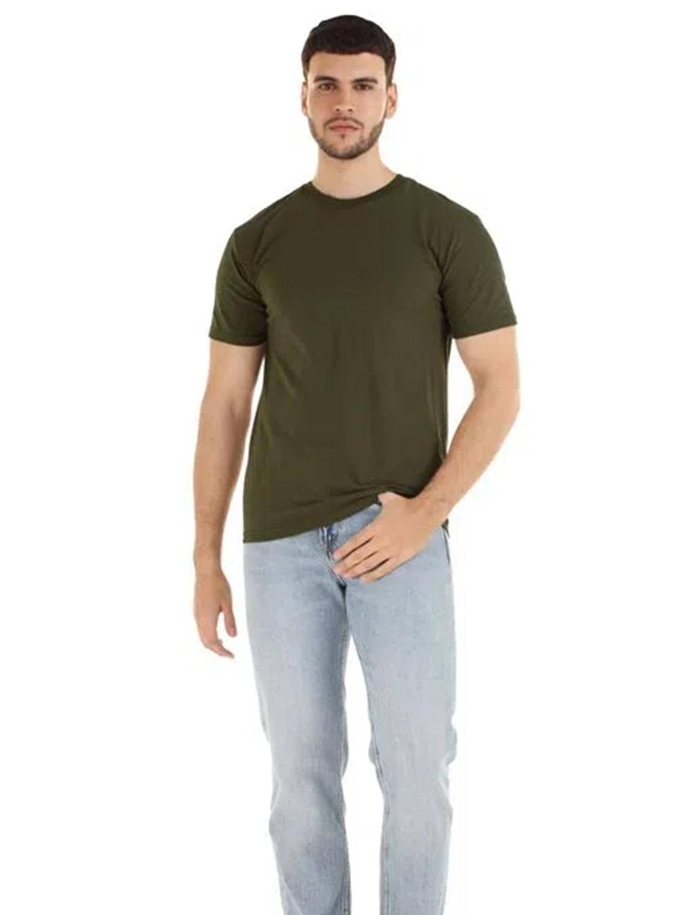 Cotton T-Shirt For Men Colors All Sizes - 墨綠色 - 查看 1