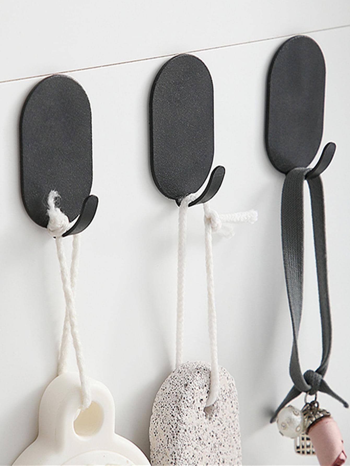 5 chiếc móc dính hạng nặng, không cần khoan, lý tưởng cho phòng tắm và nhà vệ sinh, dễ dàng treo khăn lên tường hoặc cửa ra vào, lá cây - màu đen - Xem 1