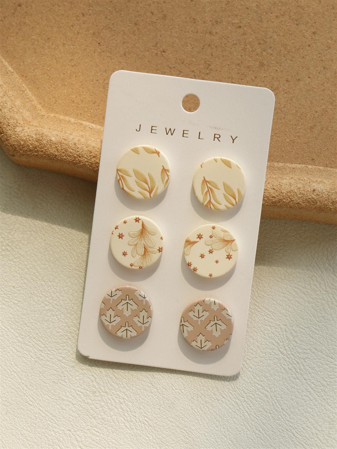 3對/套花卉圖案圓形耳釘 - 彩色 - 查看 1