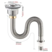 1set Stainless Steel Drain Pipe, Modernist Drain Pipe For Kitchen - Silver - View 2