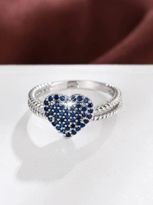 Nhẫn Trang Trí Trái Tim Đính Đá Cubic Zirconia - Màu xanh lam - Xem 2