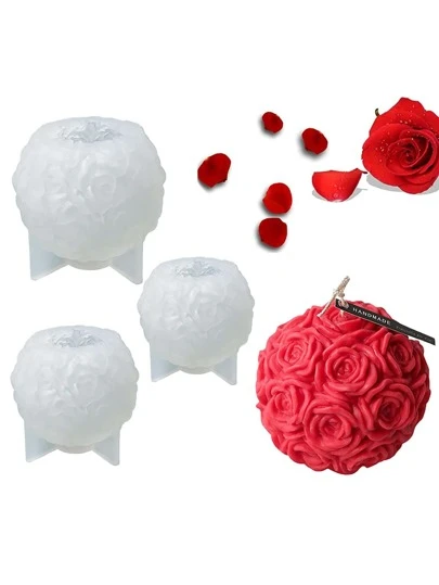 烛台和玫瑰球蜡烛的树脂模具，情人节 3D 玫瑰花烛台树脂铸造模具，适用于 DIY 蜡烛制作、珠宝盒、小装饰容器、礼品和家居餐桌装饰