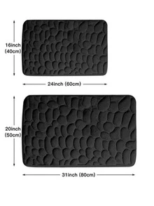 1pc Stone Pattern Black Bath Rug, Modern Polyester Absorbent Floor Mat For Household - Black - View 2