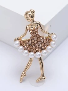 Rhinestone & Faux Pearl Decor Figure Design Brooch