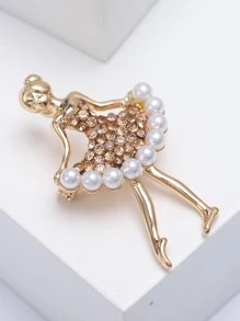 Rhinestone & Faux Pearl Decor Figure Design Brooch