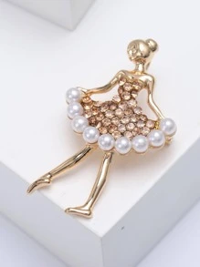 Rhinestone & Faux Pearl Decor Figure Design Brooch