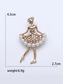 Rhinestone & Faux Pearl Decor Figure Design Brooch