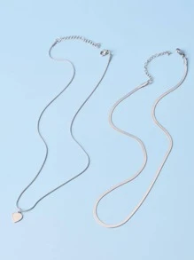 2pcs/set Heart Charm Necklace - Silver - View 3