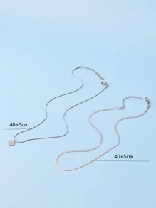 2pcs/set Heart Charm Necklace - Silver - View 4
