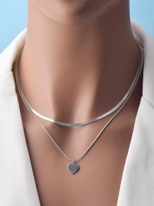 2pcs/set Heart Charm Necklace - Silver - View 1