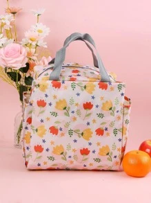 花卉图案午餐袋 隔热便携 适用于学校和工作 学校午餐盒 午餐容器 隔热午餐袋 返校午餐套装 学校用品 午餐盒 袋子 家庭必需品 返校用品 - 彩色 - 查看 1
