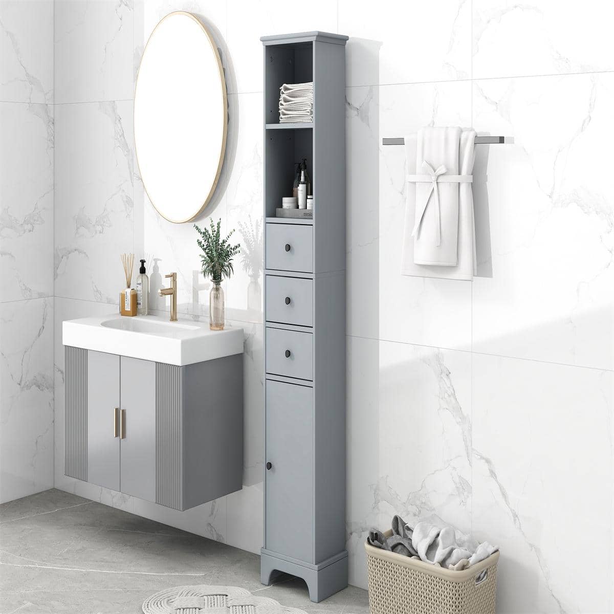 HOMCOM 54 Tall Bathroom Storage Cabinet, Freestanding Linen, 42% OFF