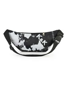 Men Graffiti Graphic Bum Bag Letter Patch Decor Adjustable Strap - Black - View 4