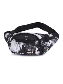 Men Graffiti Graphic Bum Bag Letter Patch Decor Adjustable Strap - Black - View 2