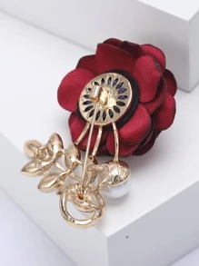 花朵和人工珍珠裝飾胸針 - 紅色 - 查看 4