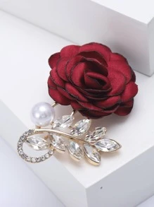 花朵和人工珍珠裝飾胸針 - 紅色 - 查看 3
