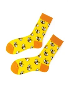 Bee Pattern Crew Socks - Multicolor - View 5
