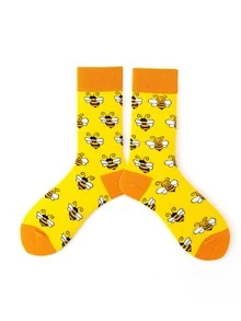 Bee Pattern Crew Socks - Multicolor - View 2
