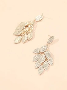 Bông tai thả lá rhinestone - Vàng - Xem 2