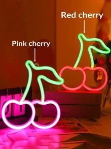 1pc Cherry Shaped Neon Light Logo, Red And Green Cherry Neon Lights, Wall-Decorated Cherry Neon Light Logo, Cute Fruit Led Logo Children's Room, Restaurant, Bar, Fruit Shop, Home Decoration