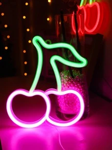 1pc Cherry Shaped Neon Light Logo, Red And Green Cherry Neon Lights, Wall-Decorated Cherry Neon Light Logo, Cute Fruit Led Logo Children's Room, Restaurant, Bar, Fruit Shop, Home Decoration