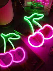 1pc Cherry Shaped Neon Light Logo, Red And Green Cherry Neon Lights, Wall-Decorated Cherry Neon Light Logo, Cute Fruit Led Logo Children's Room, Restaurant, Bar, Fruit Shop, Home Decoration
