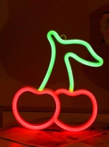1pc Cherry Shaped Neon Light Logo, Red And Green Cherry Neon Lights, Wall-Decorated Cherry Neon Light Logo, Cute Fruit Led Logo Children's Room, Restaurant, Bar, Fruit Shop, Home Decoration