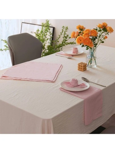 1pc Solid Color Pink Table Napkin, Plain Polyester Table Napkin For Dining Table