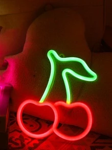 1pc Cherry Shaped Neon Light Logo, Red And Green Cherry Neon Lights, Wall-Decorated Cherry Neon Light Logo, Cute Fruit Led Logo Children's Room, Restaurant, Bar, Fruit Shop, Home Decoration