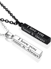 2 Stücke modische, einfache, personalisierte Halskette mit dreidimensionalem quadratischem Edelstahlblock, lange Säulenanhänger für Paar