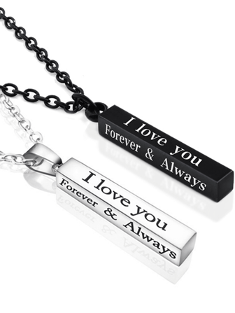 2 件装时尚简约个性项链方形不锈钢立体方块长柱情侣吊坠