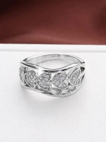 Nhẫn trang trí hình trái tim bằng đá rhinestone - Bạc - Xem 2
